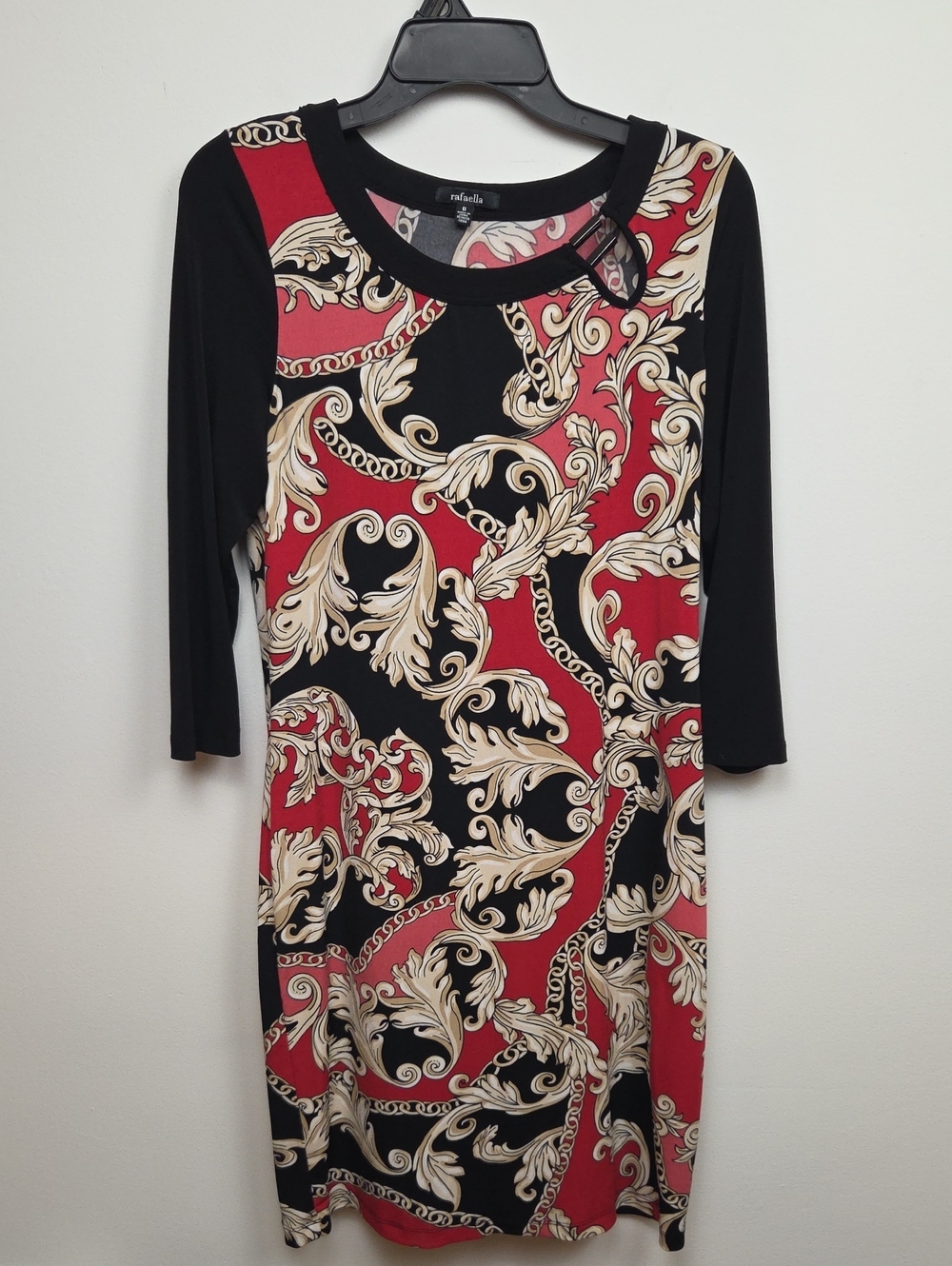 Y2K Women's Black Red Gold Classic Artsy Midi Dress Business Casual Office 8